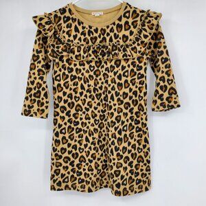 J. Crew Crewcut Heaty Cheetah Print Long Sleeved Ruffle Girls Dress Size 10